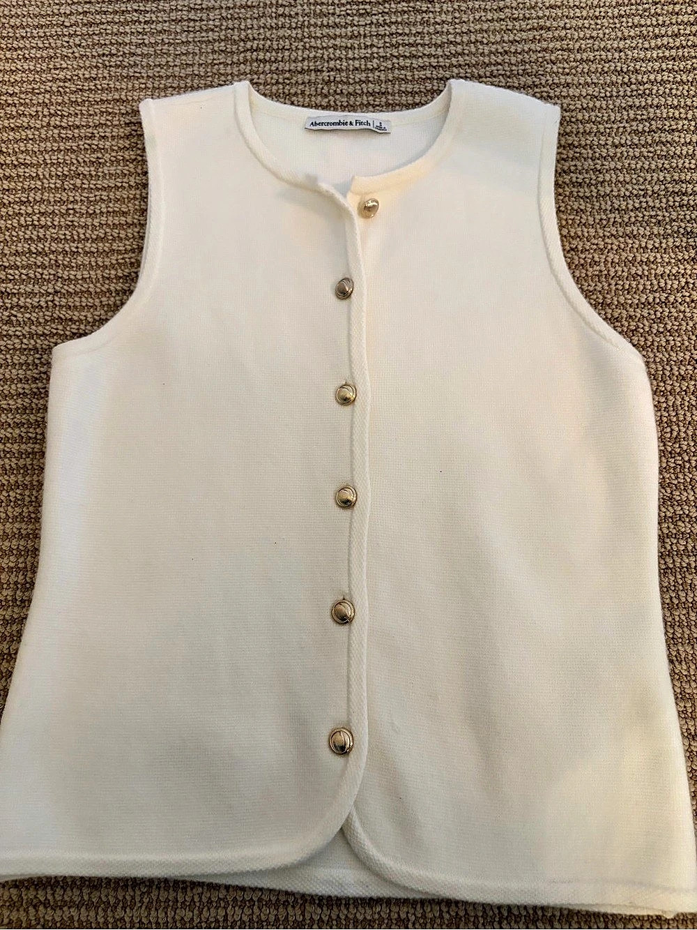 Abercrombie & Fitch Cream Knit Gold-Tone Button Front Sweater Vest